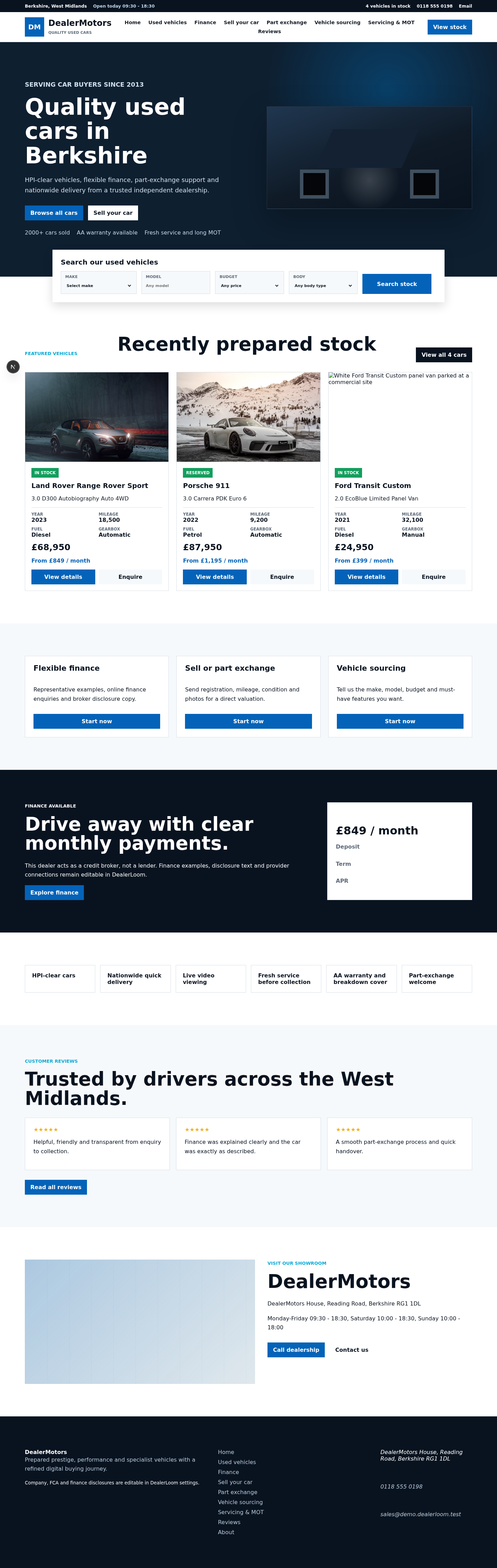 Prestige DealerLoom dealer website preview
